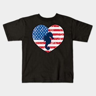 American Flag Heart Love Seahorse Usa Patriotic 4Th Of July Kids T-Shirt